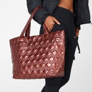 FABLETICS Quilted Tote Chestnut Shine Bronze Metallic $60 NWT